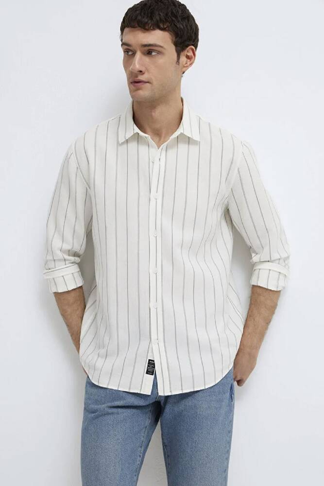 Erkek Çizgili Gömlek 0211384-80692 Ekru 