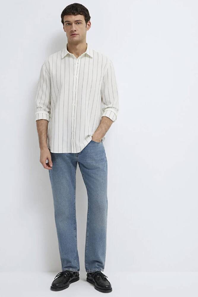 Erkek Çizgili Gömlek 0211384-80692 Ekru 