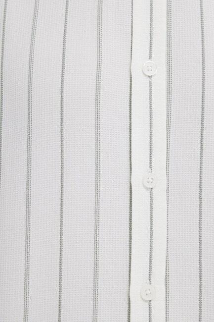 Erkek Çizgili Gömlek 0211384-80692 Ekru - Thumbnail