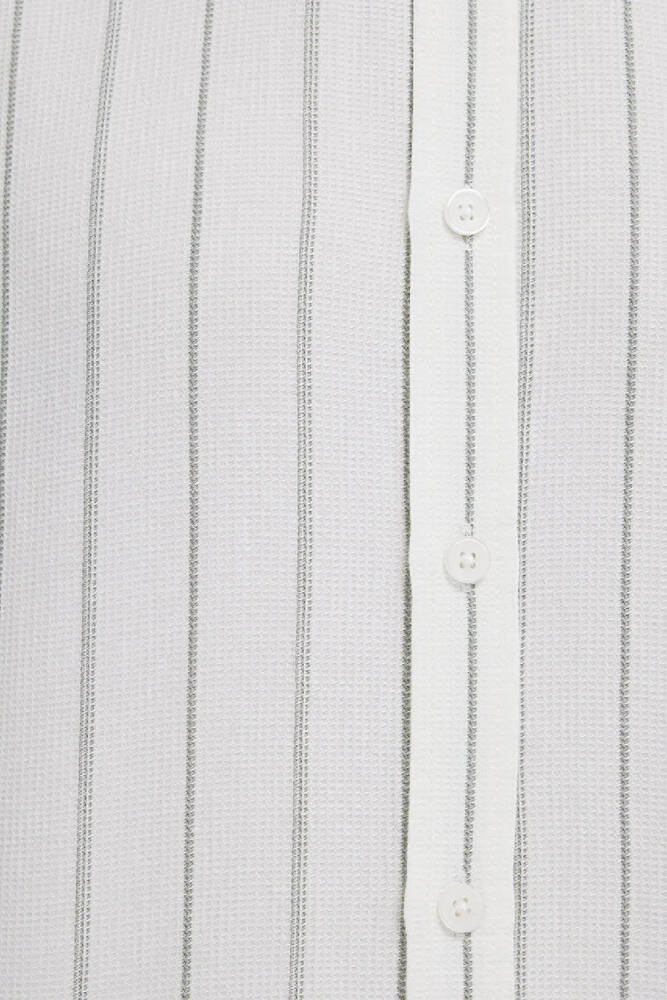 Erkek Çizgili Gömlek 0211384-80692 Ekru 