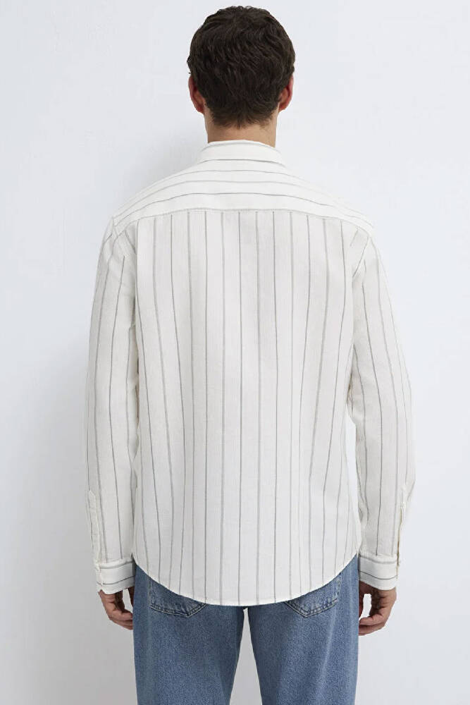 Erkek Çizgili Gömlek 0211384-80692 Ekru 