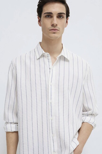 Erkek Çizgili Gömlek 0211384-86702 Beyaz (1)