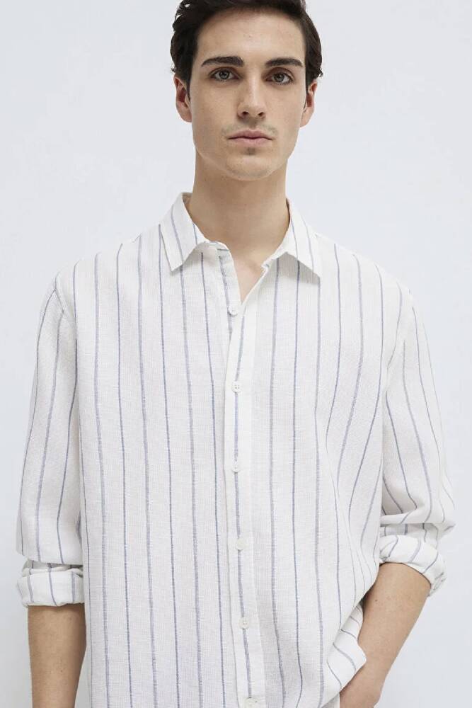 Erkek Çizgili Gömlek 0211384-86702 Beyaz 