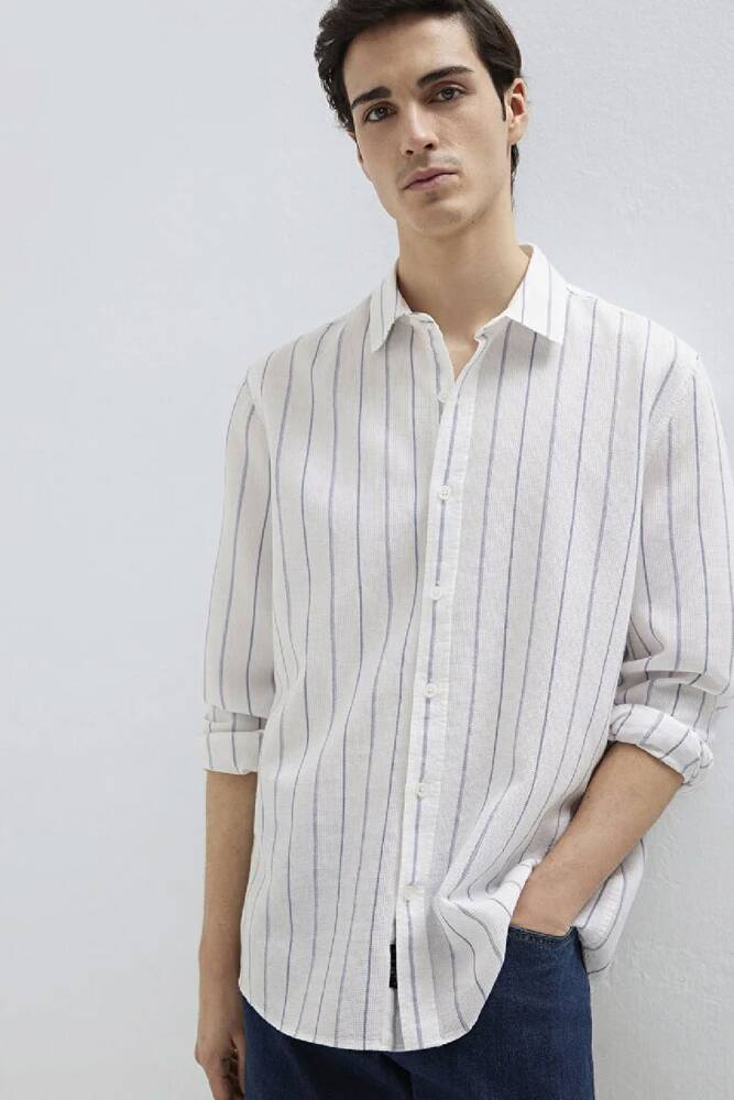 Erkek Çizgili Gömlek 0211384-86702 Beyaz 