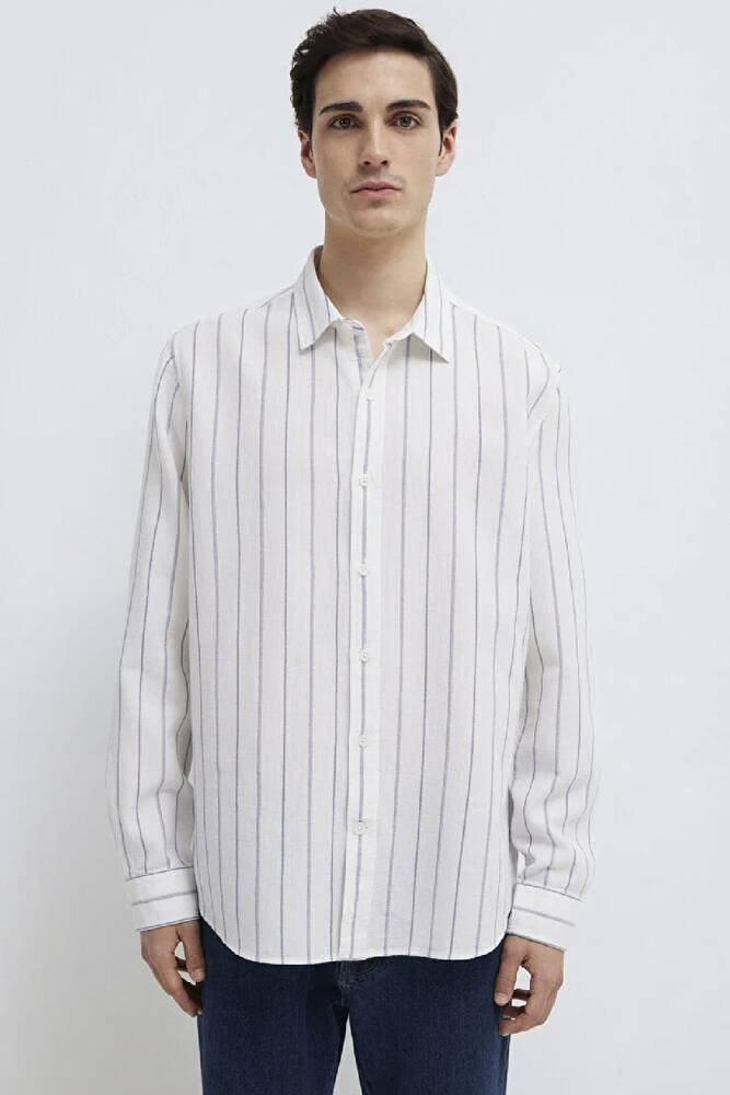 Erkek Çizgili Gömlek 0211384-86702 Beyaz 