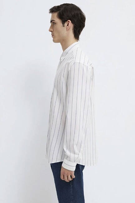 Erkek Çizgili Gömlek 0211384-86702 Beyaz - Thumbnail