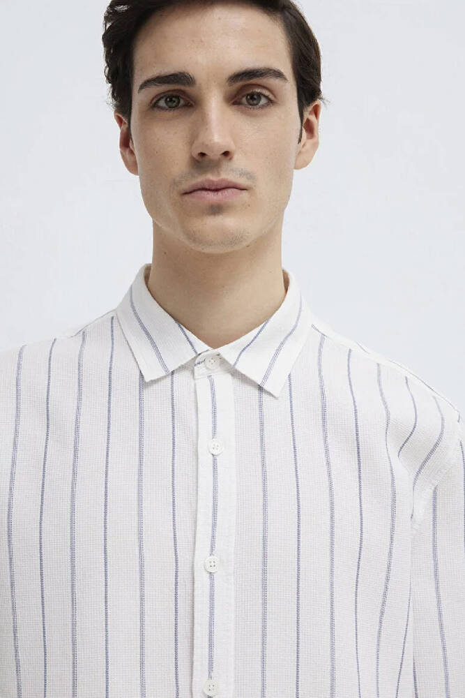 Erkek Çizgili Gömlek 0211384-86702 Beyaz 
