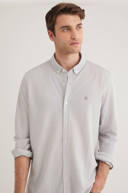 Erkek Çizgili Gömlek 0211402-82577 Gri (1)