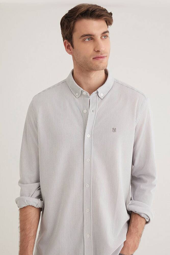 Erkek Çizgili Gömlek 0211402-82577 Gri 