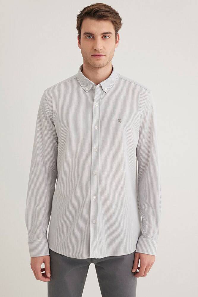 Erkek Çizgili Gömlek 0211402-82577 Gri 