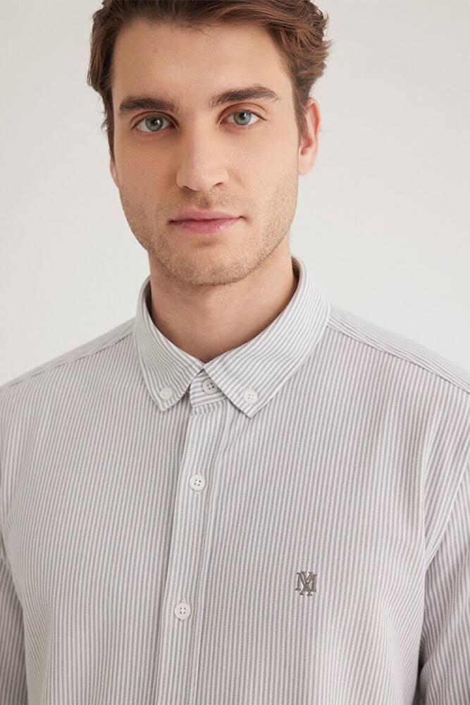 Erkek Çizgili Gömlek 0211402-82577 Gri 