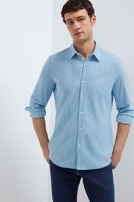Erkek Çizgili Gömlek 0211404-91579 Mavi (1)