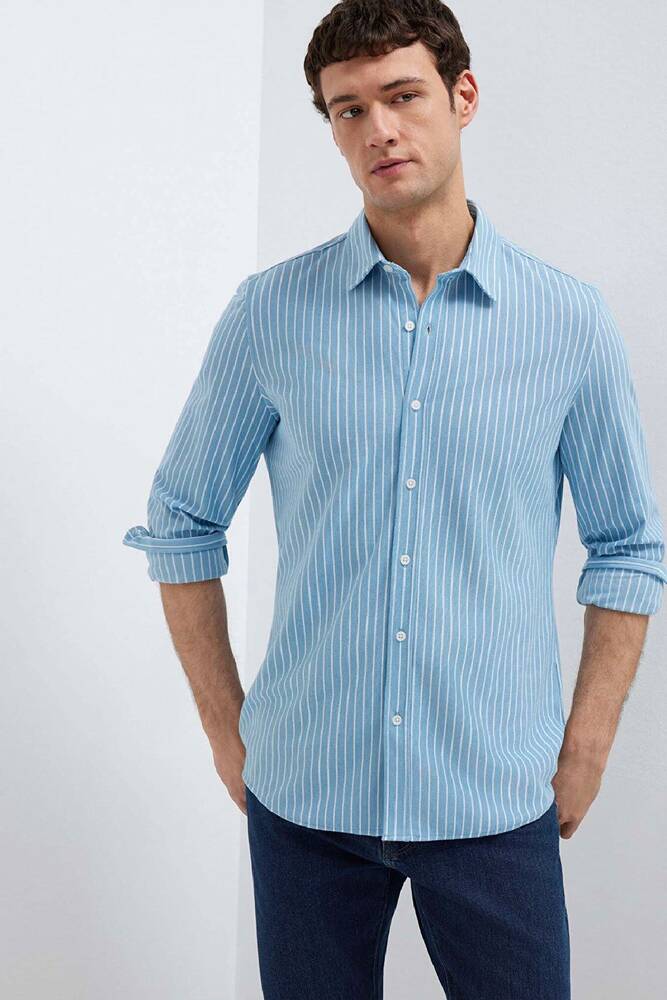 Erkek Çizgili Gömlek 0211404-91579 Mavi 