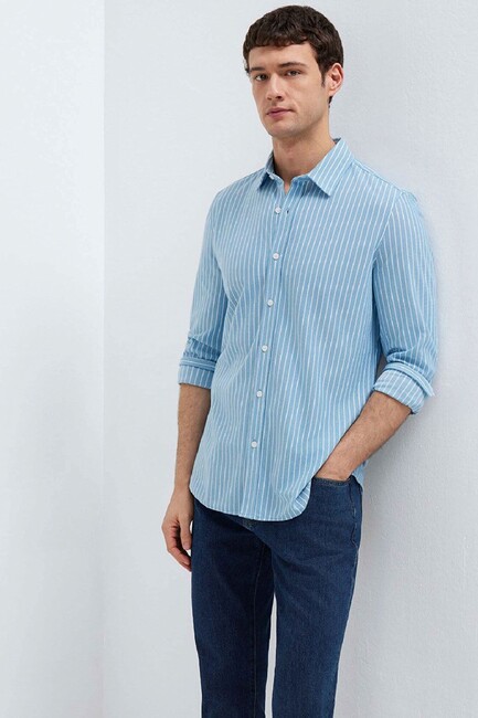 Erkek Çizgili Gömlek 0211404-91579 Mavi (2)