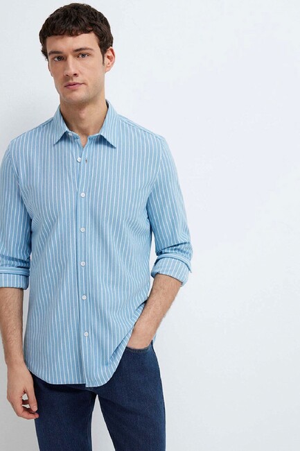 Erkek Çizgili Gömlek 0211404-91579 Mavi (3)