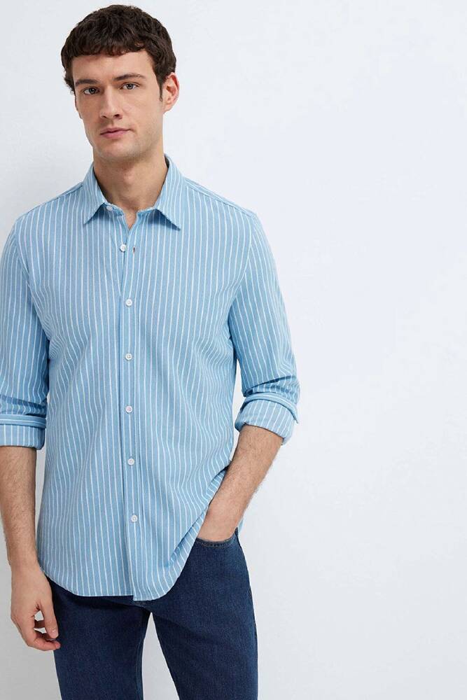 Erkek Çizgili Gömlek 0211404-91579 Mavi 