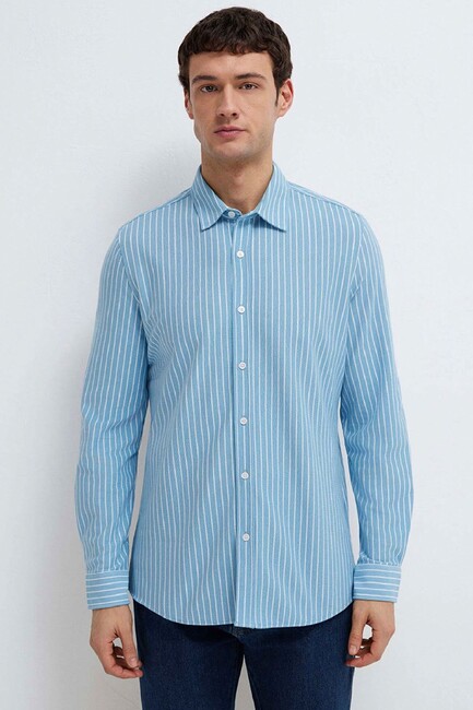 Erkek Çizgili Gömlek 0211404-91579 Mavi - Thumbnail