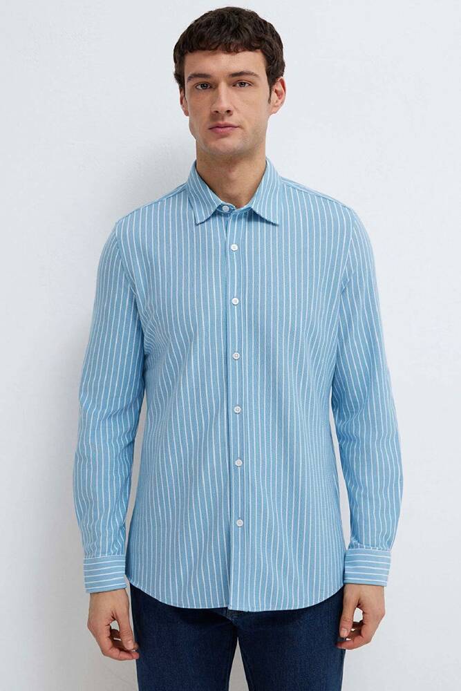 Erkek Çizgili Gömlek 0211404-91579 Mavi 
