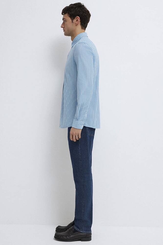 Erkek Çizgili Gömlek 0211404-91579 Mavi 