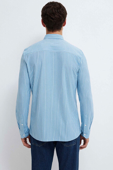 Erkek Çizgili Gömlek 0211404-91579 Mavi - Thumbnail