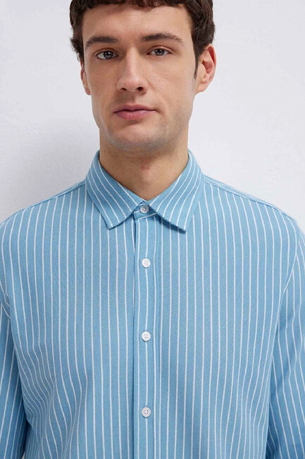 Erkek Çizgili Gömlek 0211404-91579 Mavi - Thumbnail