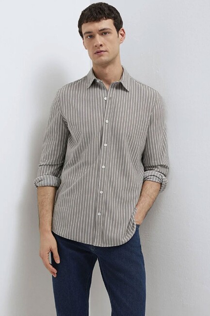 Erkek Çizgili Gömlek 0211404-91582 Bej (1)