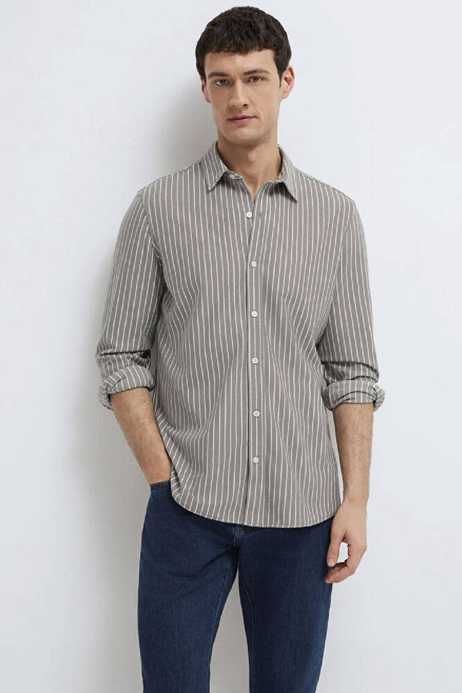 Erkek Çizgili Gömlek 0211404-91582 Bej 