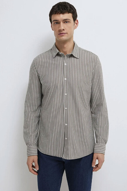 Erkek Çizgili Gömlek 0211404-91582 Bej (3)