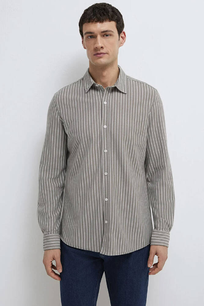 Erkek Çizgili Gömlek 0211404-91582 Bej 