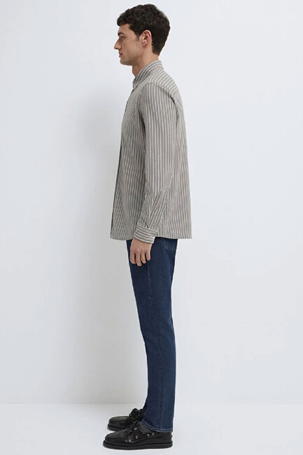 Erkek Çizgili Gömlek 0211404-91582 Bej - Thumbnail