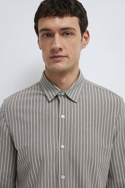 Erkek Çizgili Gömlek 0211404-91582 Bej - Thumbnail