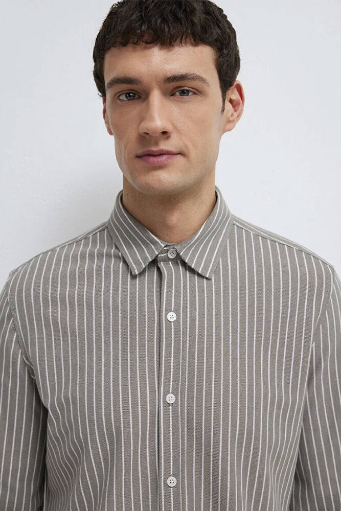 Erkek Çizgili Gömlek 0211404-91582 Bej 