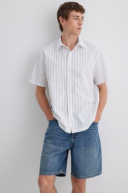 Erkek Çizgili Gömlek 0211576-70096 Beyaz (1)