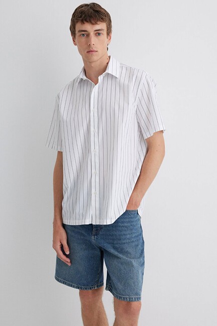 Erkek Çizgili Gömlek 0211576-70096 Beyaz (2)