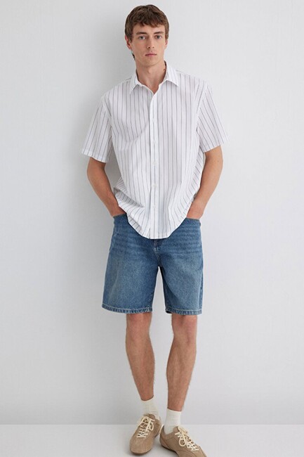 Erkek Çizgili Gömlek 0211576-70096 Beyaz (3)