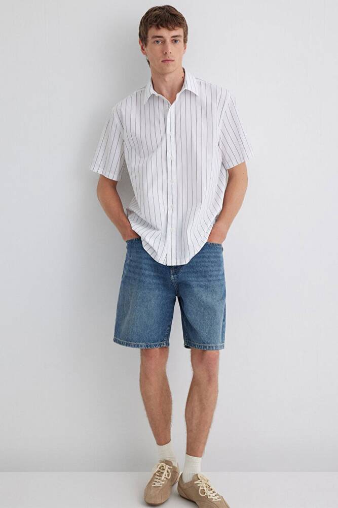 Erkek Çizgili Gömlek 0211576-70096 Beyaz 