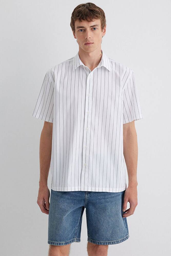 Erkek Çizgili Gömlek 0211576-70096 Beyaz 