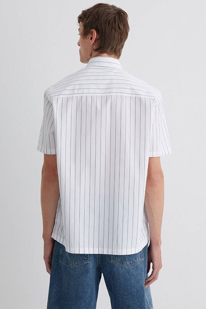 Erkek Çizgili Gömlek 0211576-70096 Beyaz 