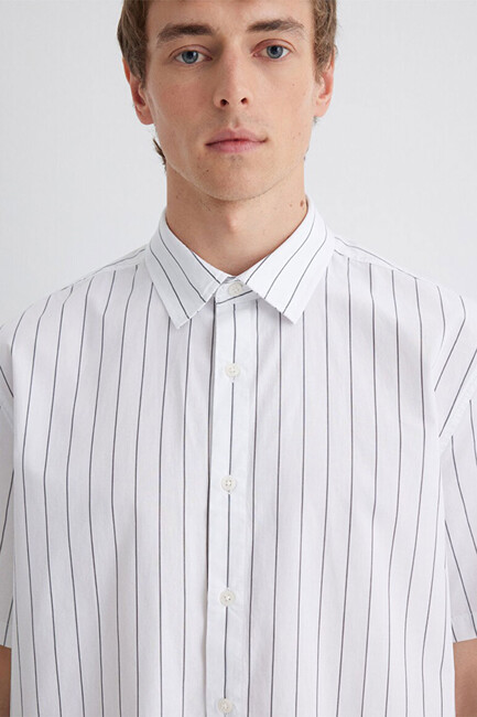 Erkek Çizgili Gömlek 0211576-70096 Beyaz - Thumbnail