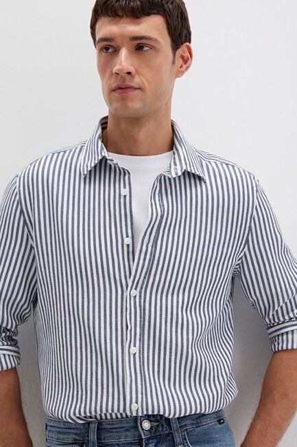 Erkek Çizgili Gömlek 0211692-90911 Lacivert (1)