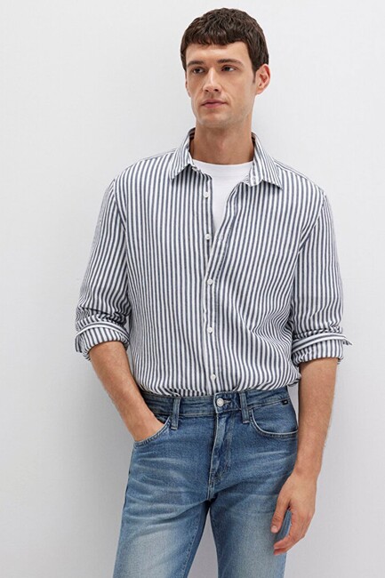 Erkek Çizgili Gömlek 0211692-90911 Lacivert (2)