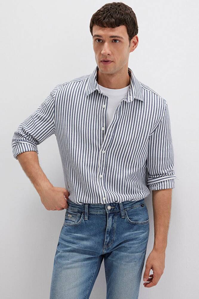 Erkek Çizgili Gömlek 0211692-90911 Lacivert 