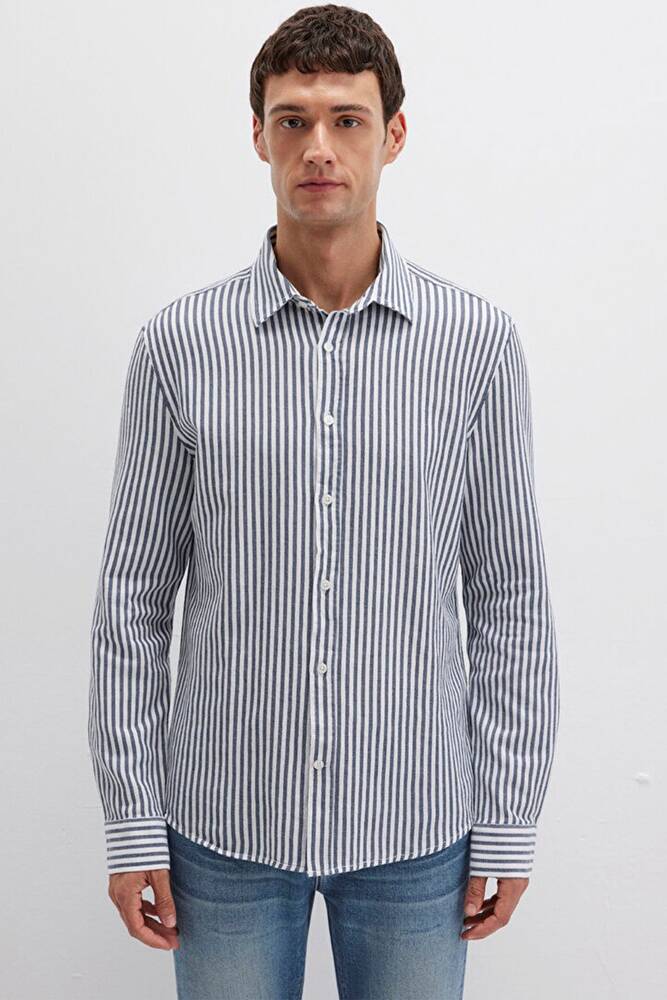 Erkek Çizgili Gömlek 0211692-90911 Lacivert 