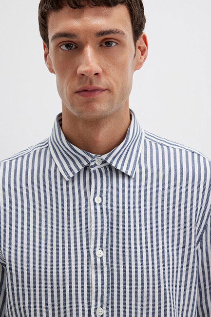 Erkek Çizgili Gömlek 0211692-90911 Lacivert - Thumbnail