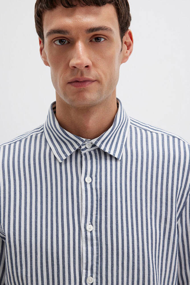 Erkek Çizgili Gömlek 0211692-90911 Lacivert 