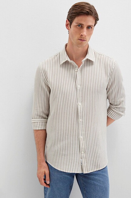 Erkek Çizgili Gömlek 0211692-90940 Bej (1)