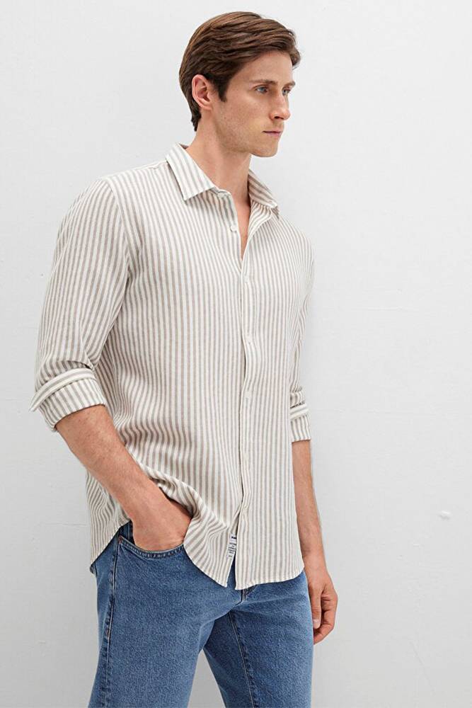 Erkek Çizgili Gömlek 0211692-90940 Bej 