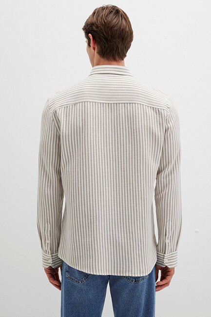 Erkek Çizgili Gömlek 0211692-90940 Bej - Thumbnail