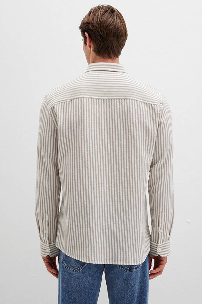 Erkek Çizgili Gömlek 0211692-90940 Bej 