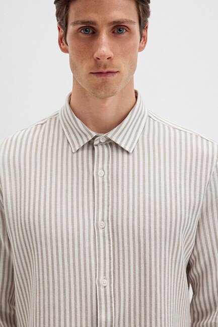 Erkek Çizgili Gömlek 0211692-90940 Bej - Thumbnail